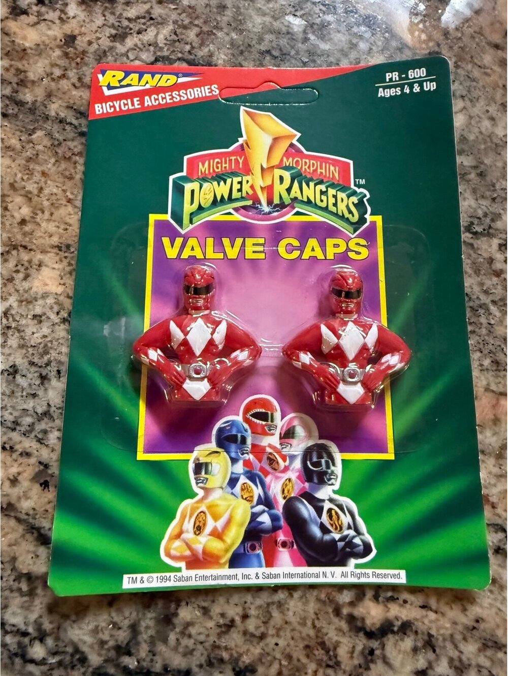 Vintage 1994 Mighty Morphin Power Rangers Red Ranger Valve Caps RAND Sealed